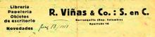Segell de la Llibreria i papereria R. Vinyas & Co., oberta entre Ramon Vinyas i Xavier Auqué a Barranquilla.